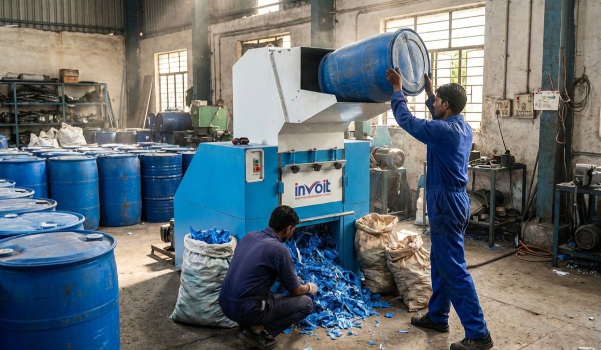 Plastic Drum Crusher Grinder Machine for Manufacturers Handling Bulk Drum Waste - Invoitplast Machinery PVT LTD